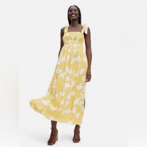 DVF X Target Diane Von Furstenberg Smocked Tie Strap Yellow Poppy Midi Dress